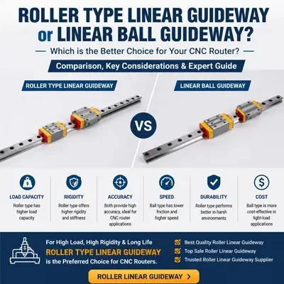 Why do CNC routers prefer roller type linear guideways over ball type?