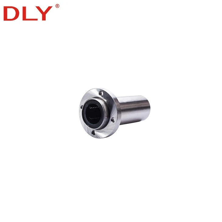 Round flange linear bearing mounted on chrome plated linear shaft